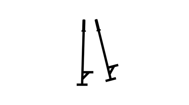 Black and white minimalist line drawing of two parallel vertical elements with angled supports