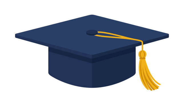 Graduation cap mortarboard with golden yellow tassel.
