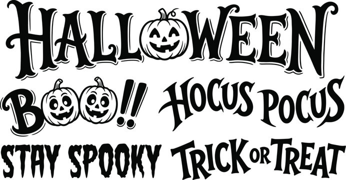 Halloween themed typography and pumpkin illustrations set