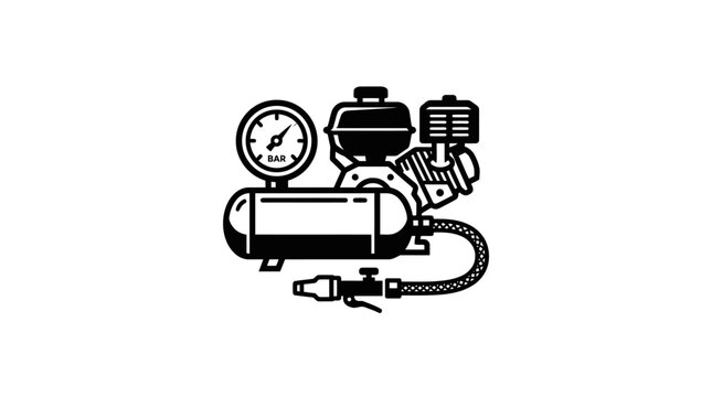 Vintage air compressor icon with pressure gauge and motor component