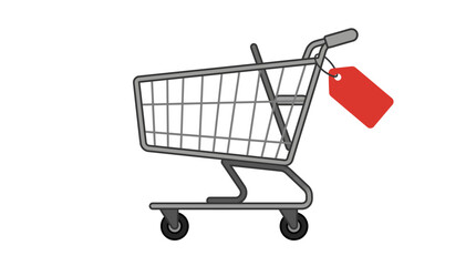 Empty metal shopping cart with red sale price tag. © dasha