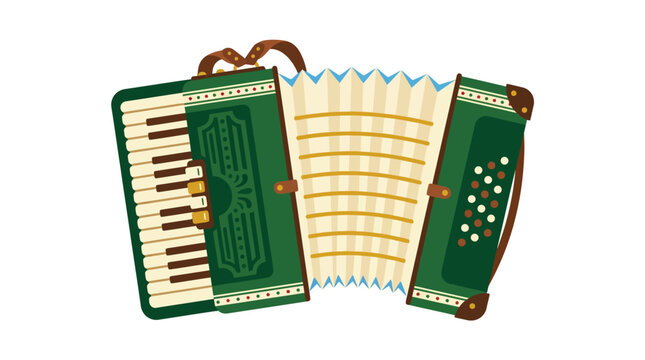 Traditional green musical accordion instrument illustration.