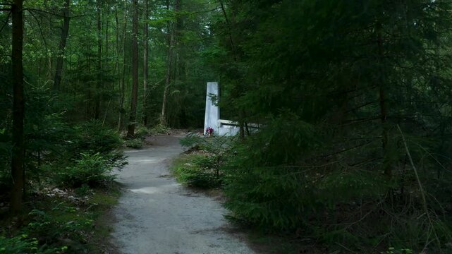 Camera moving forward on a path towards the air india flight 182 memorial