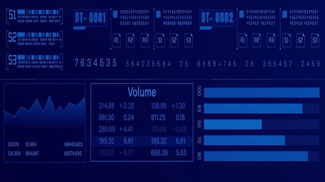 Futuristic Digital Data Interface With Abstract Blue Dashboard, Ideal For Big Data, Tech Analysis, Cybersecurity, And Innovation Themes.