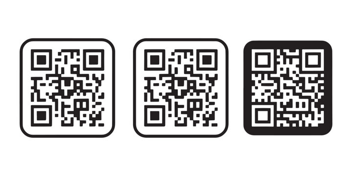 Three QR code in different styles QR codes symbols black white background