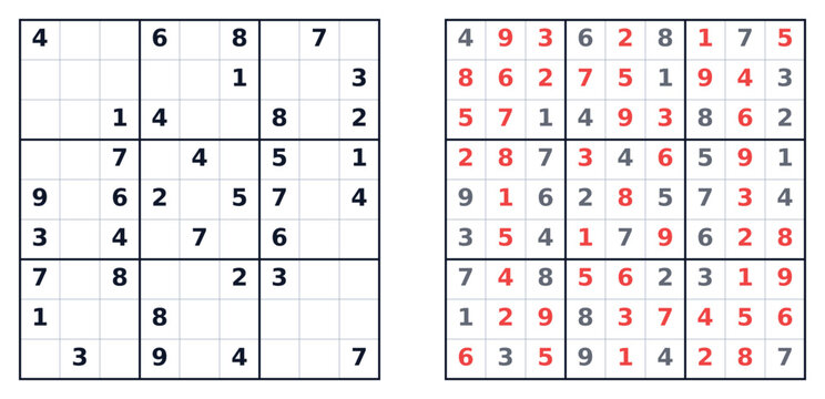 Sudoku puzzle 9x9 medium for adults printable with answers A4