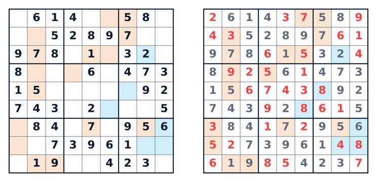 Sudoku puzzle easy level for kids, even and odd numbers, printable with answers A4