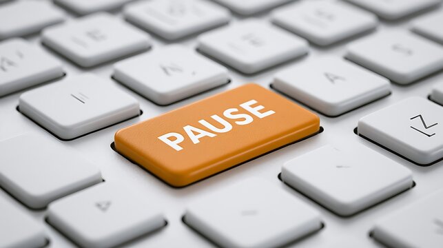 Orange pause button on a white computer keyboard