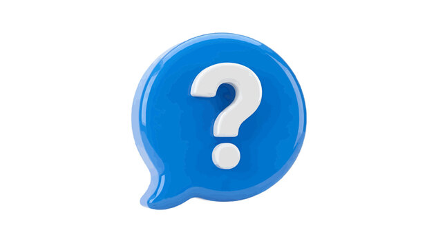 Vector illustration of 3d blue speech bubble with a white question mark icon on a transparent background