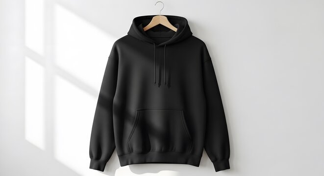 Black hoodie mockup on hanger realistic apparel presentation for branding and design projects