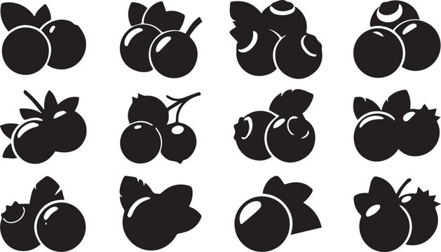 Black ink splatter berries isolated on white background minimalist illustration