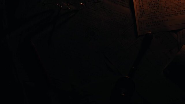 secret Japanese documents from World War II on Red flashing light