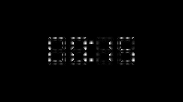 White color dotted LED style digital clock countdown timer displaying numbers 20 to 0 seconds on a black background for time management and Motion graphics of timer concept