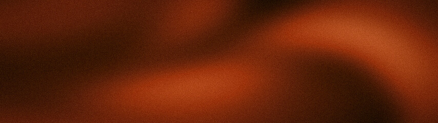 Fototapeta premium Wide abstract grainy gradient background with luxury orange brown and black waves