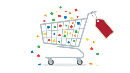Shopping cart with red price tag and colorful confetti. © Koreng