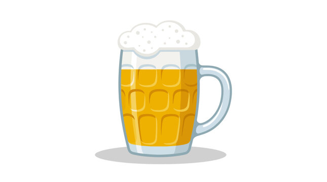 Mug of golden beer with thick white foam head.