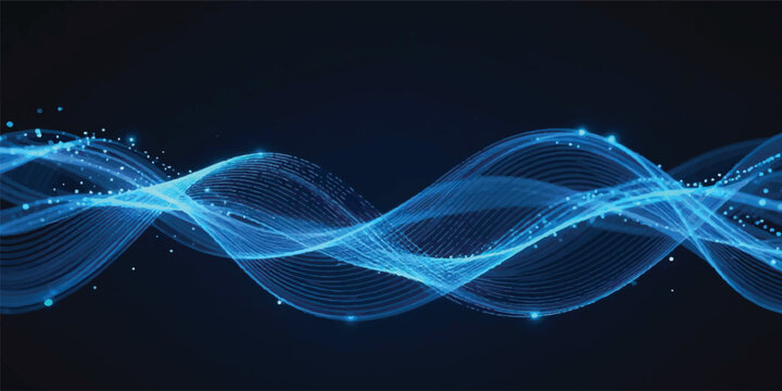 Abstract blue wave background featuring a digital 3d fractal design with glowing light lines, dynamic curve motion, and a futuristic energy flow texture for a modern technology illustration wallpaper 