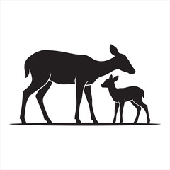 Fototapeta premium Silhouette of a mother deer and her fawn standing together