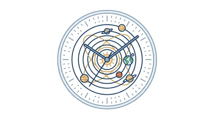 Solar System Clock Showing Planets Orbiting Sun. © reyhan