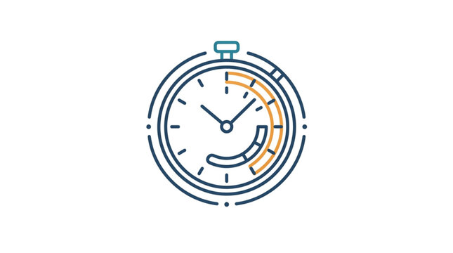 Stopwatch timer graphic with progress indicator.