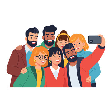 Diverse group of happy friends taking a collective selfie