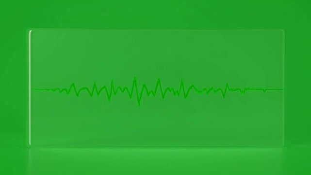 Green screen ECG monitor showing heartbeat flatline animation.