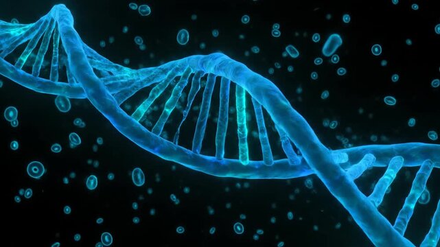 3D DNA Double Helix Spiral with Luminescent Highlights and Traveling Camera