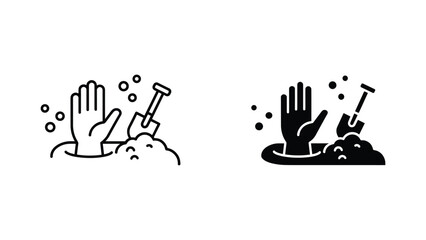 Hand digging in soil with shovel icon set in line and solid black vector style © VisionGrafix