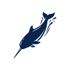 Narwhal jumping out of the water silhouette illustration © jerome