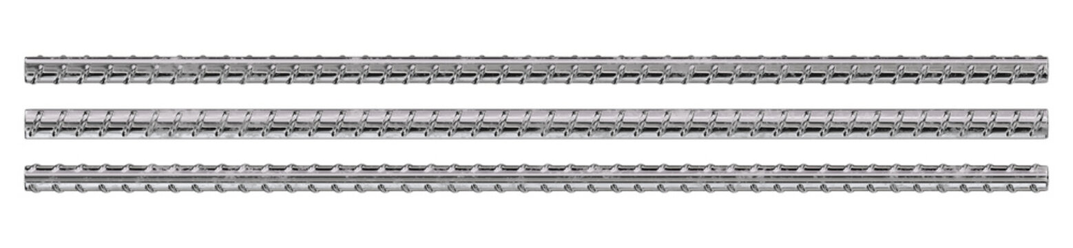 Isolated Set of Shiny Chrome Steel Rebar Rods. 3D Rendering.