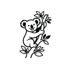 Cute koala bear hugging a leafy tree branch illustration. © juweni