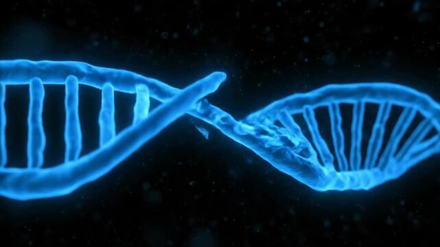 3D Medical Visualization of a Glowing Blue DNA Double Helix Spiraling