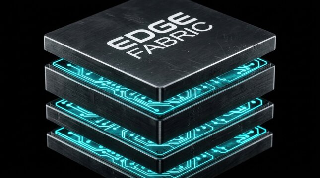 High-performance computing technology stack with interconnected layers and glowing circuits