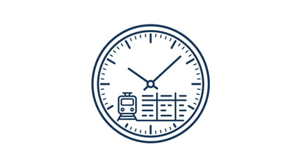 Train schedule clock face with timetable and locomotive icon. © Mamad