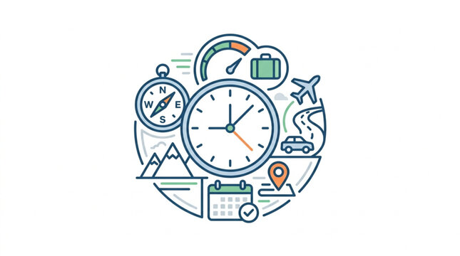 Travel planning and time management concept illustration.