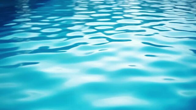Close-up of swimming pool surface with shimmering water ripples, sunlight reflections creating dynamic patterns of clarity and calm&hellip;