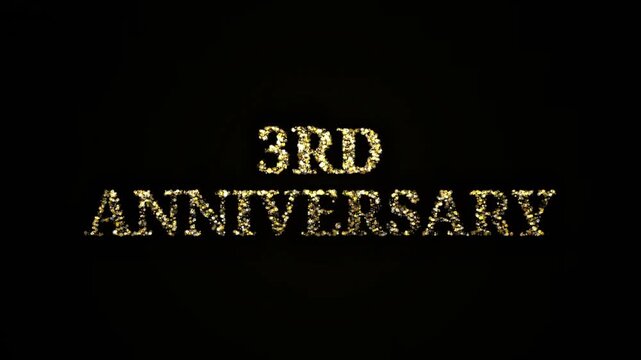 Golden sparkling 3rd Anniversary text animation on black background