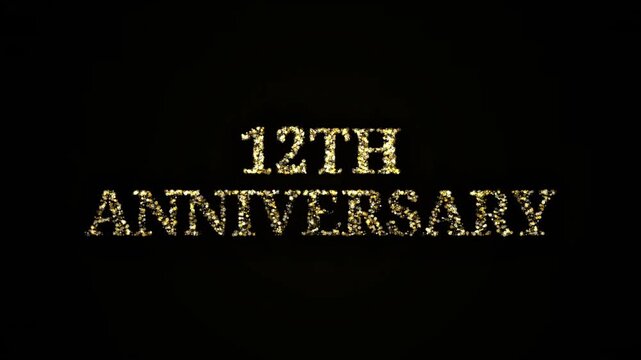 Golden particles forming 12th anniversary text on black background, sparkling effect