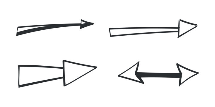 Hand drawn crayon movement arrow collection. Grunge squiggly arrow set. Pencil chalk lines sketch. Color brush scribble element set. Doodle vector illustration.