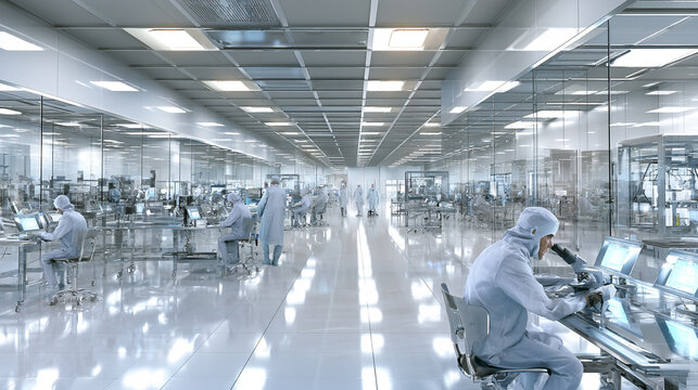 Advanced Cleanroom Laboratory: Scientists and Engineers Drive Innovative Healthcare Technology and Precision in a Sterile Environment
