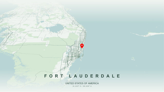 Minimalist vector map of Fort Lauderdale, Florida, USA. High-quality scalable illustration of Fort Lauderdale city grid, New River and artificial waterfront canals, Interstate 95, for posters design.