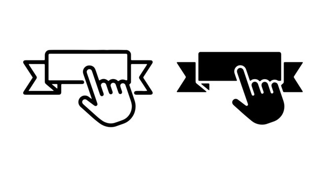 Clickable Ribbon Icons, Hand Pointer Selection, Button Design Elements, Vector Graphics