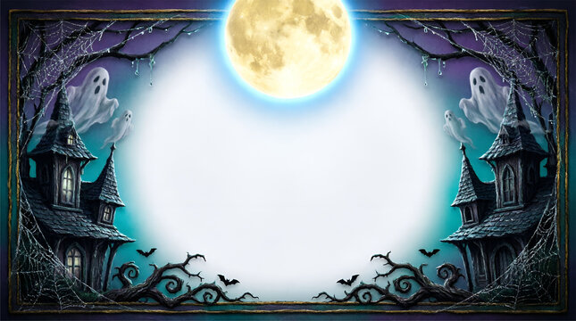 halloween banner. cute halloween border frame. spooky season invitation card