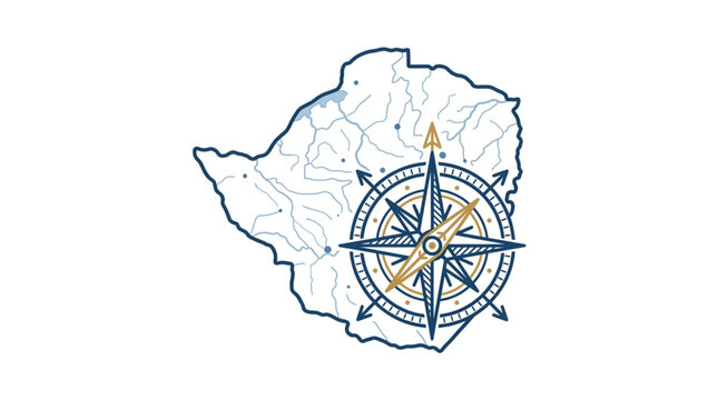 Zimbabwe Map with Compass Rose Illustration.