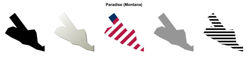Obraz premium Paradise (Montana) blank outline map set