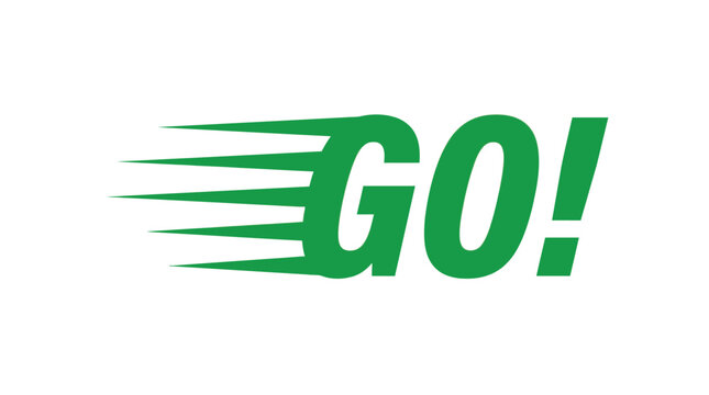 Green vector illustration of the word go with dynamic motion lines for a modern design