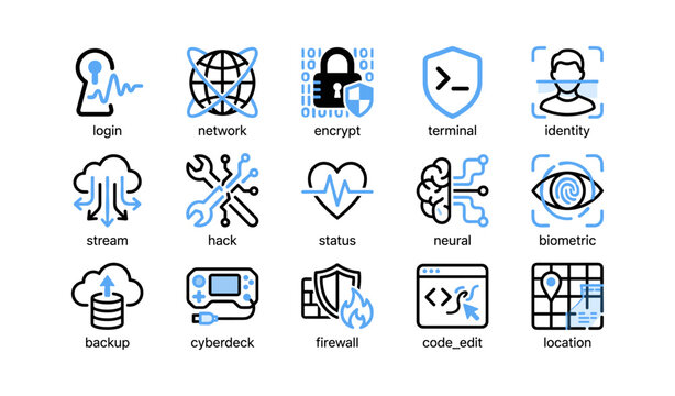 Security and network icons showing authentication and system tools