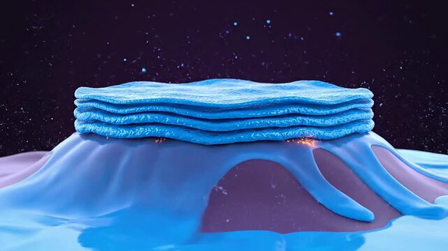 Digital Representation Of Dry Eye Tear Film Layers Showing Blue Tear-Film-Like Membrane Over Textured Surface In Starry Background