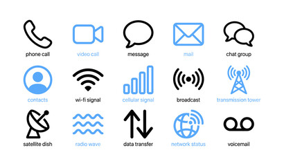 Fototapeta premium Communication and network icons displayed in grid on white background
