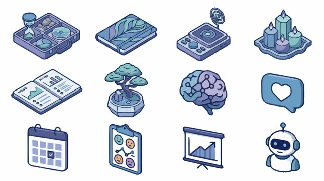 Isometric Icons Representing Business Finance and Technology Concepts.